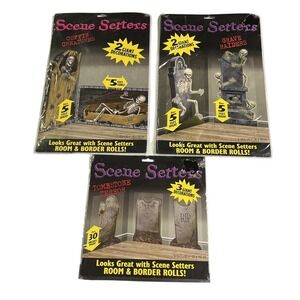 Vintage Amscan‎ Scene Setter Set Tombstone Terror Coffin Grave Room & Border NIP